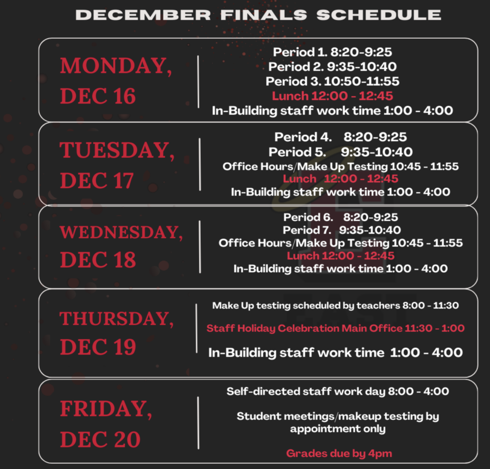 finals schedule